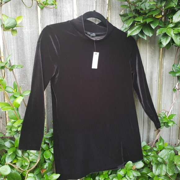 New! Talbots Petities black velvet mock neck top - Picture 1 of 9
